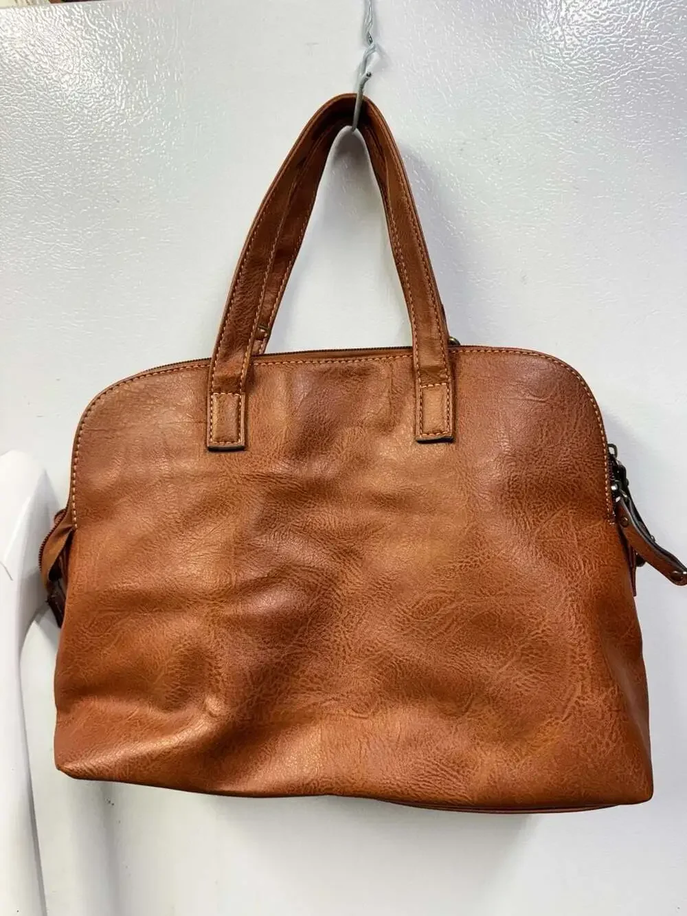 b.o.c. Brown Faux Leather and Straw-Texture Satchel Handbag
